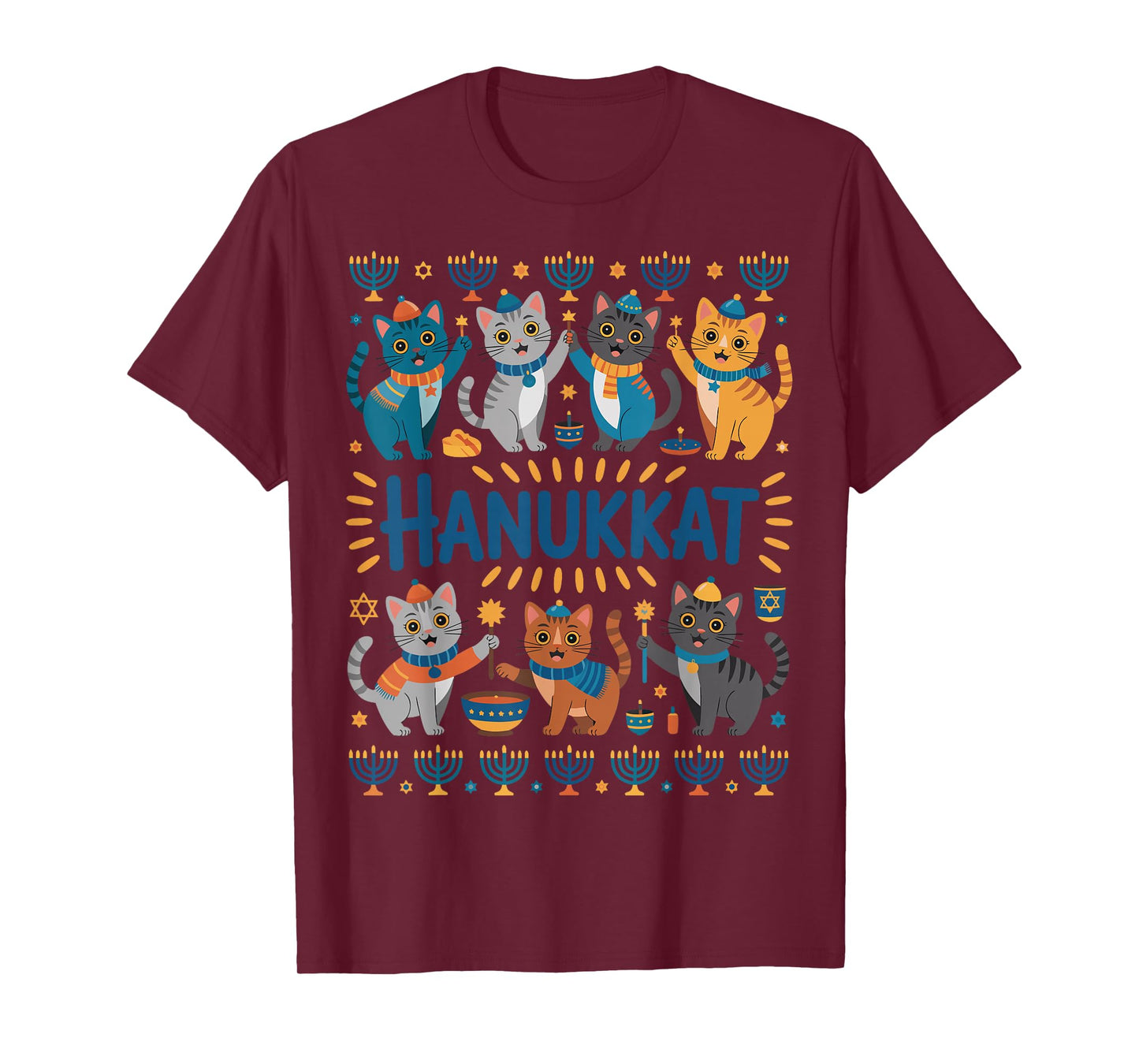 Hanukkah Cat Menorah Cute Jewish Holiday Cats Ugly Funny T-Shirt