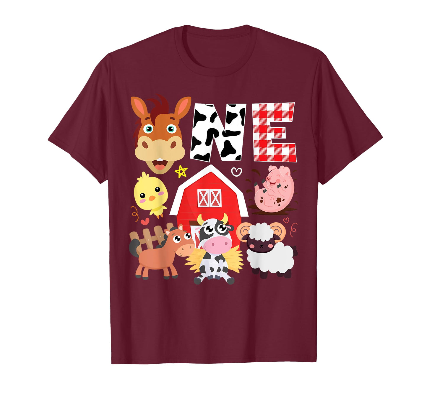1st Birthday One Year Old Farm Theme Animals Birthday Party T-Shirt