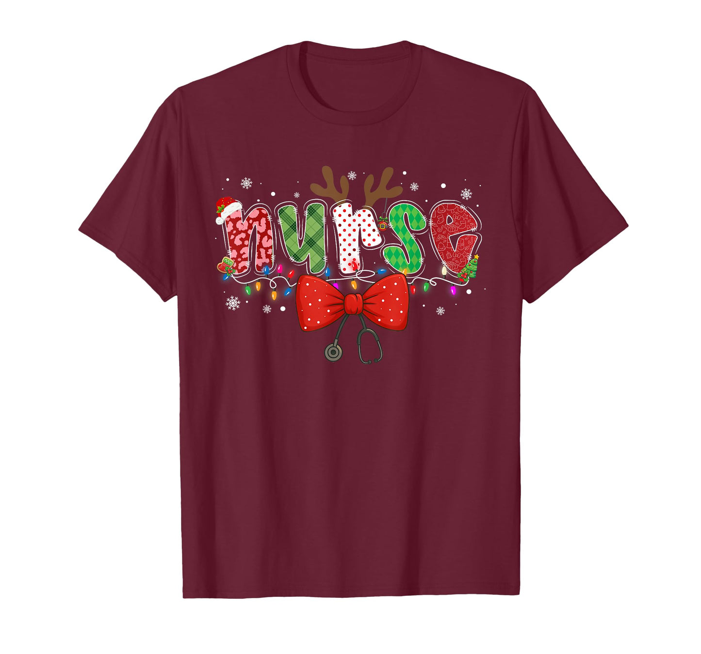 Christmas Nurse Coquette Bow Stethoscope Reindeer Nursing T-Shirt