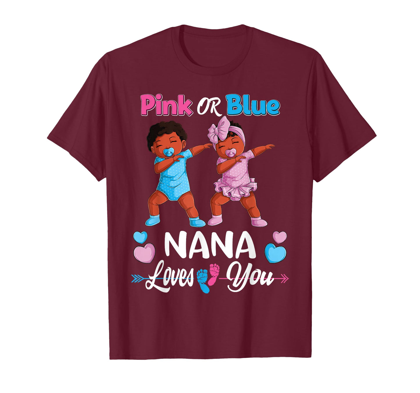 Pink Or Blue Nana Loves You Black Baby Gender Reveal Party T-Shirt Small
