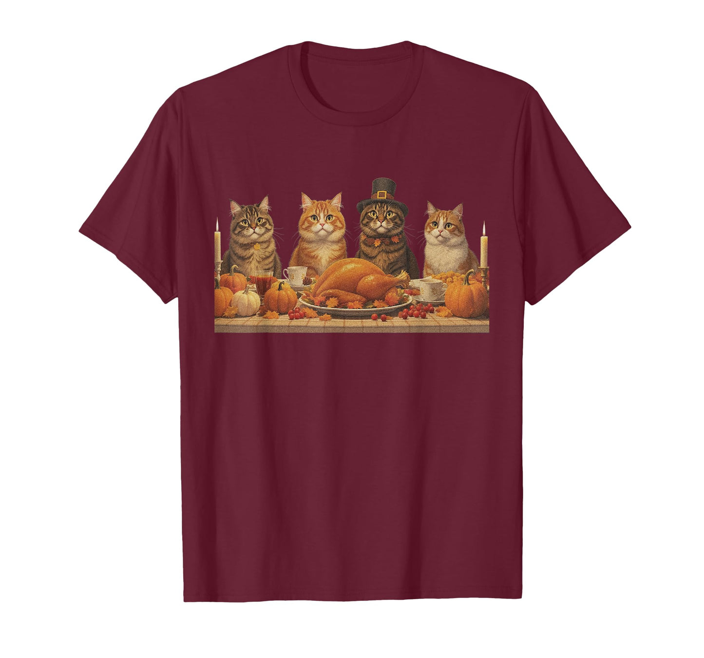 Cats Thanksgiving Dinner Turkey Feast Autumn Family Matching T-Shirt