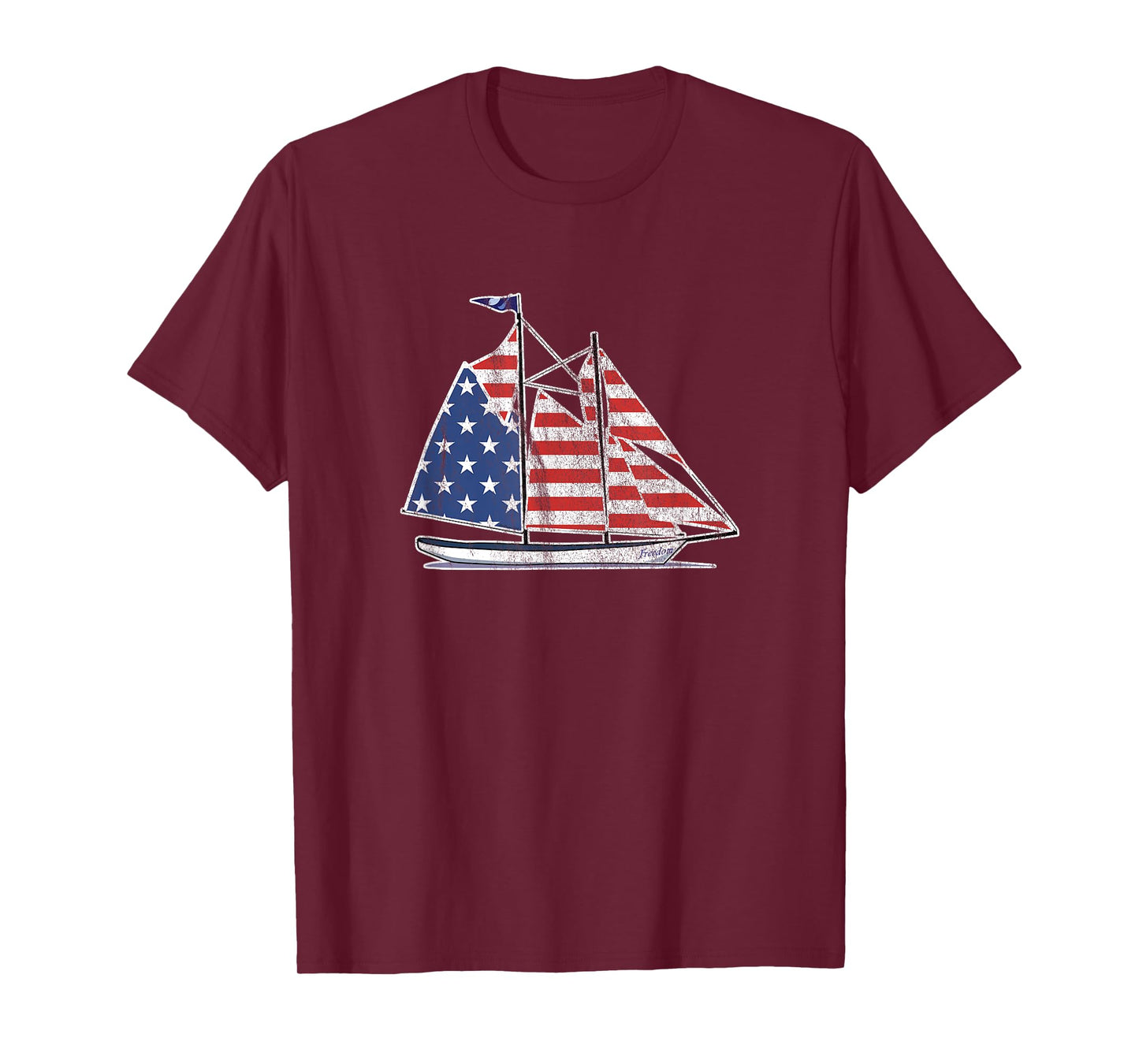Sailboat USA American Flag Distressed Sailing Sail Boat T-Shirt
