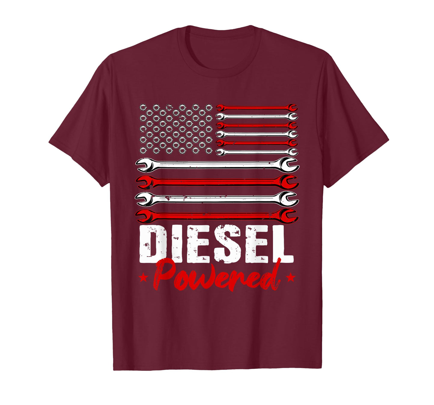 Diesel Mechanic Gifts Powered Patriotic American Flag T-Shirt
