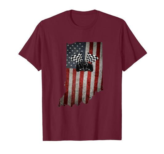 State of Indiana Racecar T Shirt Vintage Distressed Look T-Shirt
