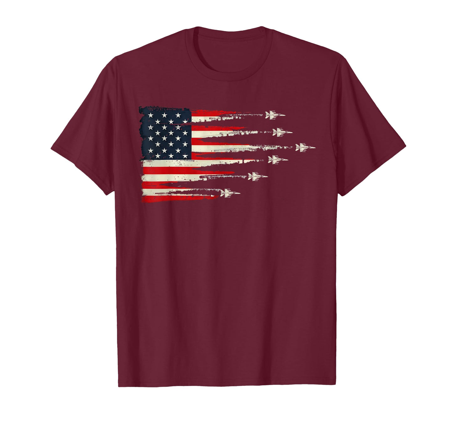 Patriotic Red White Blue USA Flag Fighter Jets 4th of July T-Shirt