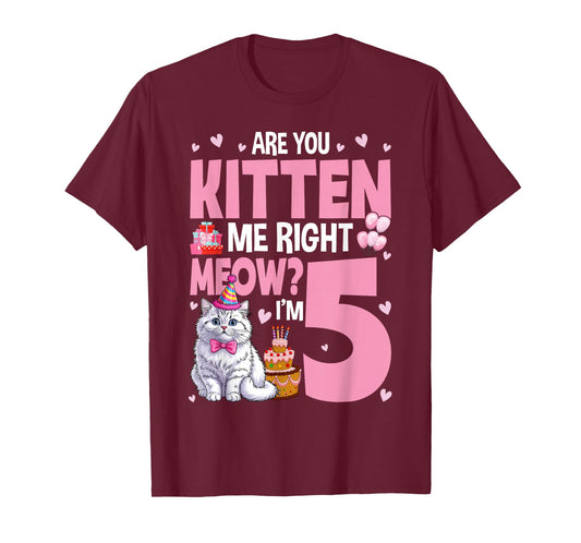 5th Cat Birthday Party Five Year Old Girl Kitty Birthday T-Shirt