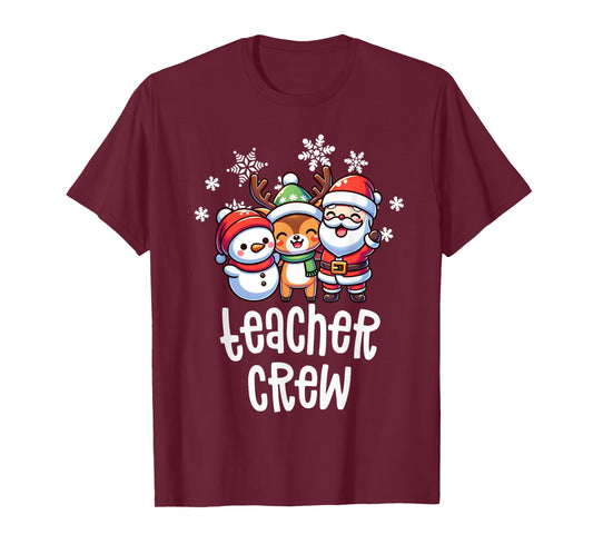 Christmas Teacher Crew Santa Snowman Holiday School Squad T-Shirt