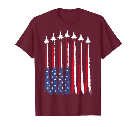 Patriotic Red White Blue USA Flag Fighter Jets 4th of July T-Shirt