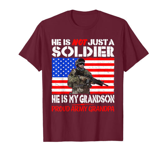 Mens My Grandson Is A Soldier Proud Army Grandpa Military Family T-Shirt