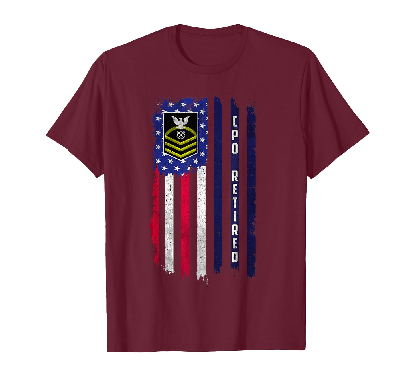 Retired E-7 Chief Petty Officer CPO Rank American Flag Papa T-Shirt