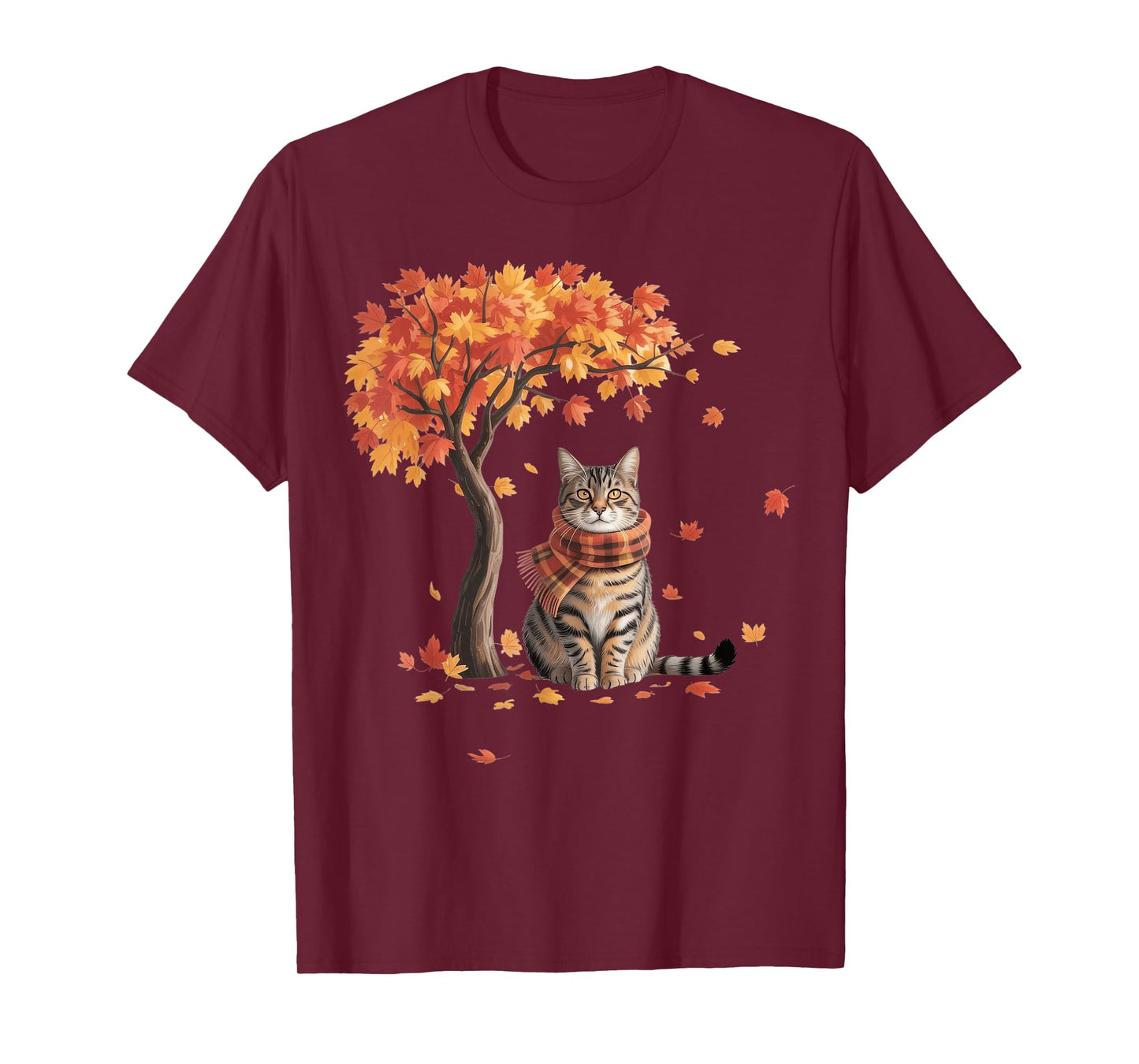 Cat Leaf Fall Tree Hello Autumn Thanksgiving T-Shirt