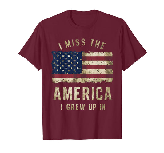 I Miss The America I Grew Up In Vintage American Flag Retro T-Shirt