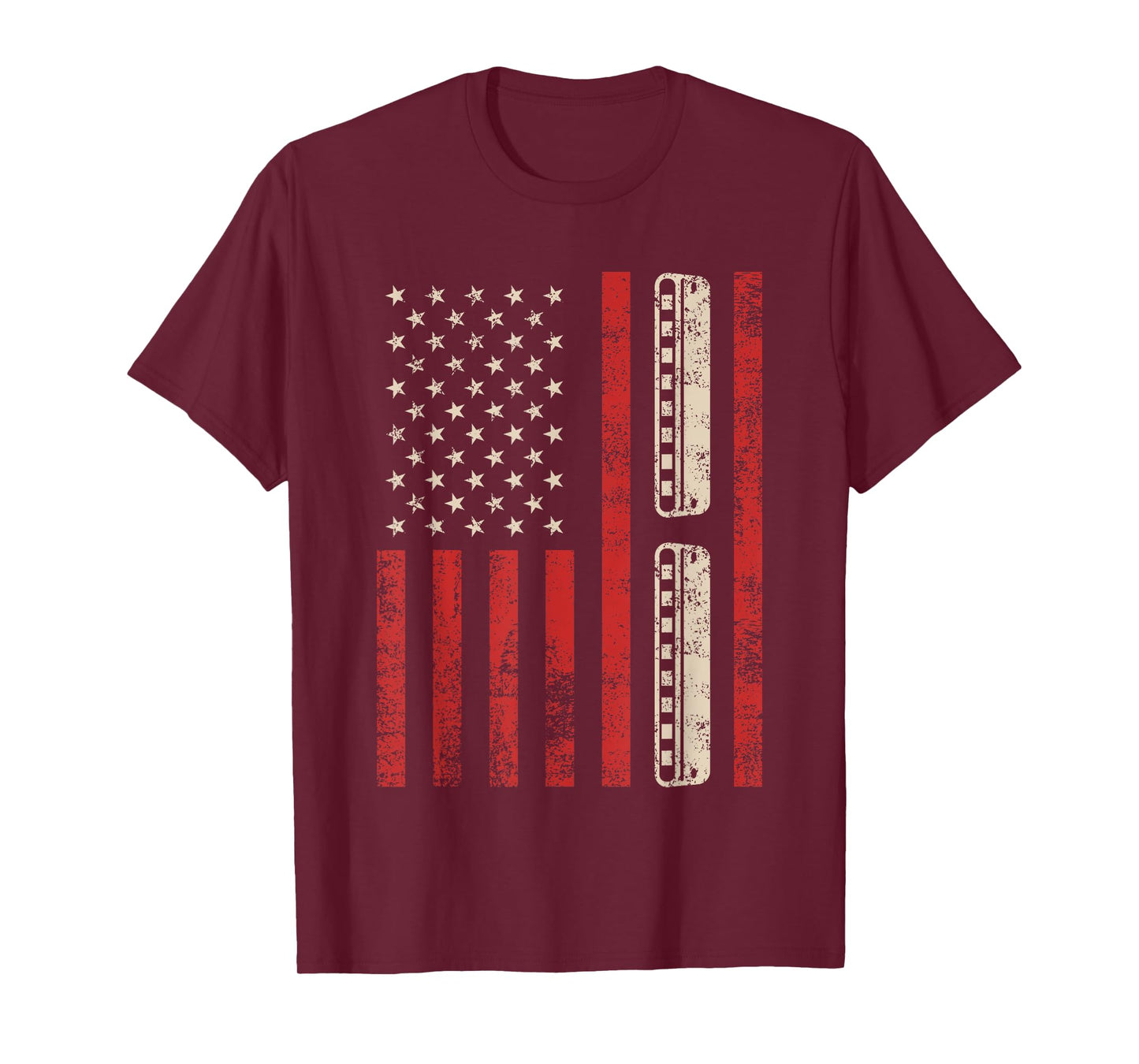 Harmonica Vintage American Flag Patriotic Harmonica Player T-Shirt for Women Girls Kids Men
