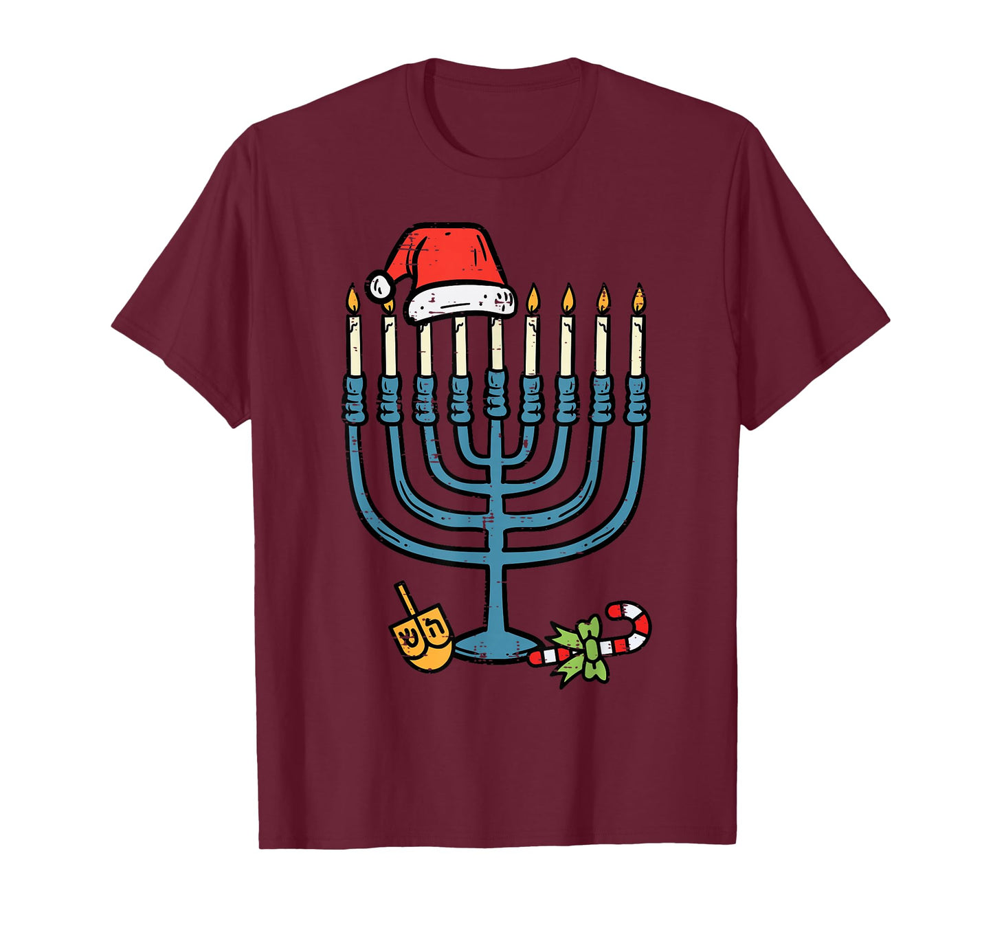 Christmas Hat Menorah Jew Hanukkah Chanukah Men Women Kids T-Shirt