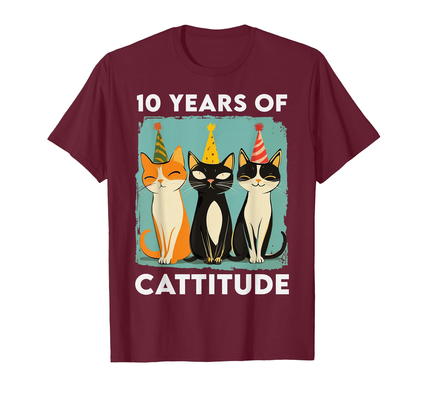 10 Years Of Cattitude 10th Birthday Cat Lover 10 Years Old T-Shirt
