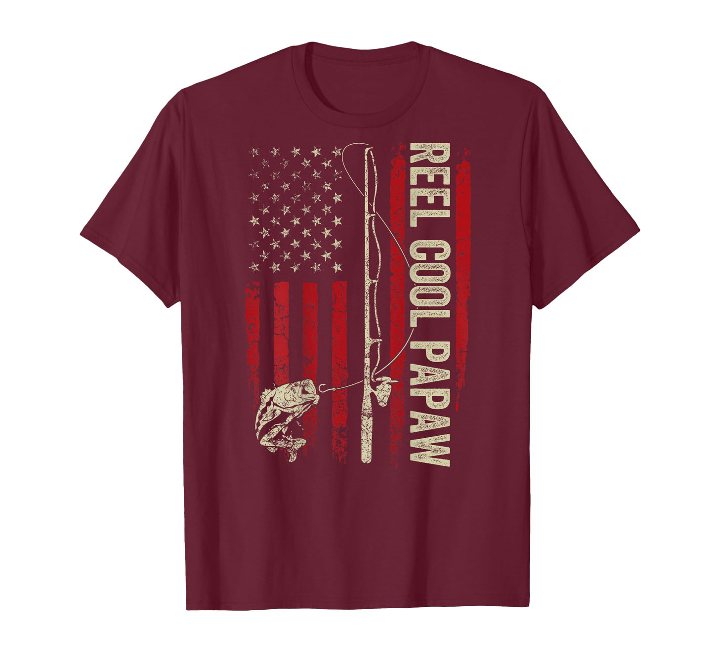 Reel Cool Papaw Fishing American Flag Patriotic (On Back) T-Shirt