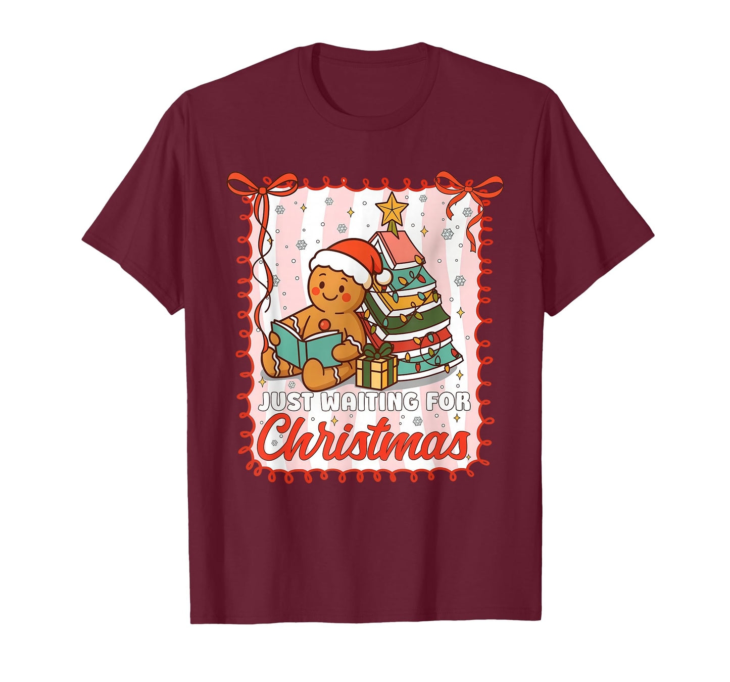 Just Waiting for Christmas Cute Gingerbread Reading Book T-Shirt