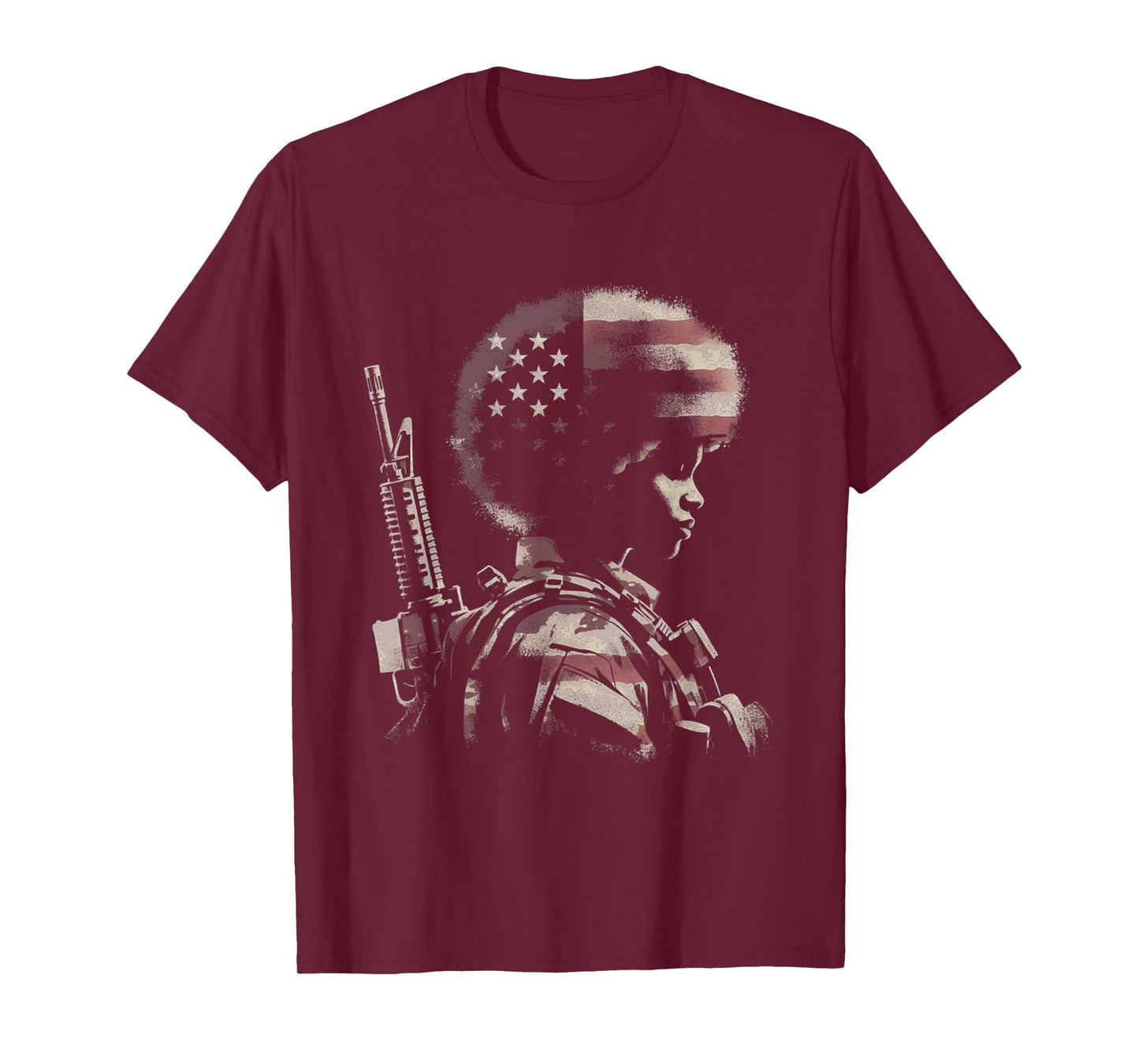 Female Soldier American Flag - Patriotic USA Afro Veteran T-Shirt