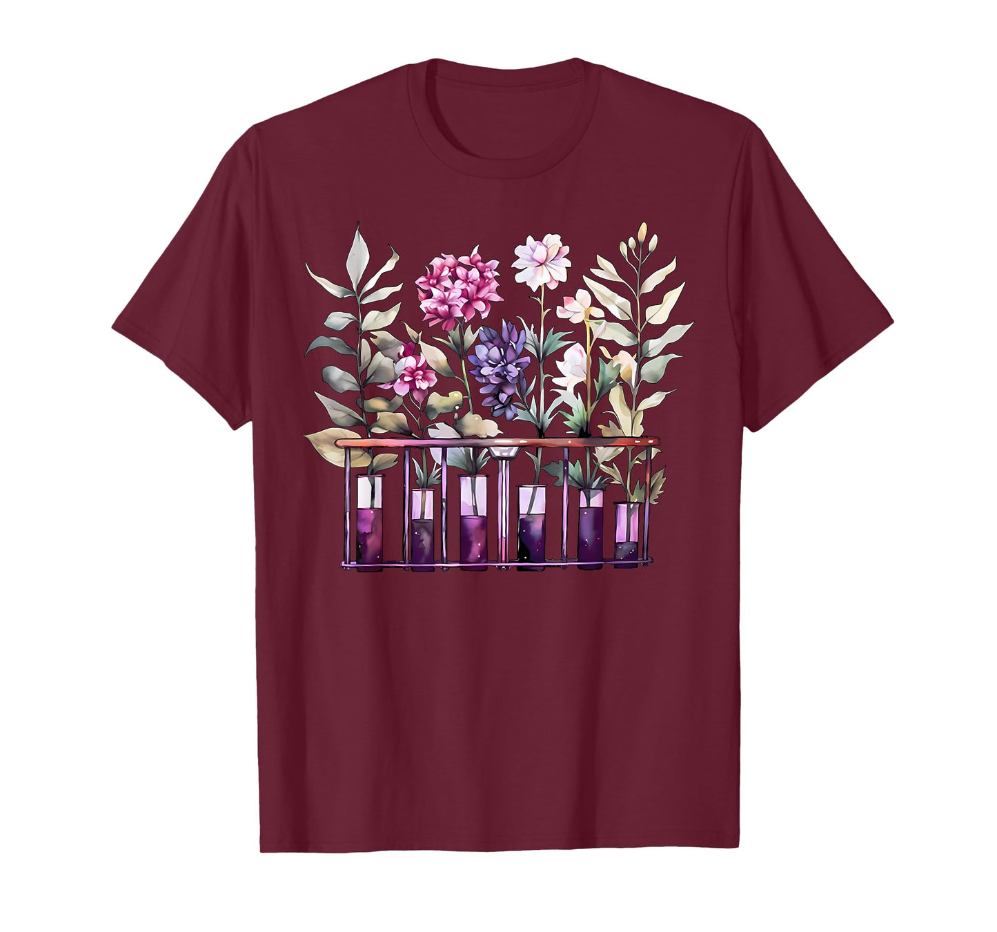 Chemistry Lab Science Flower Teacher Floral Beakers T-Shirt