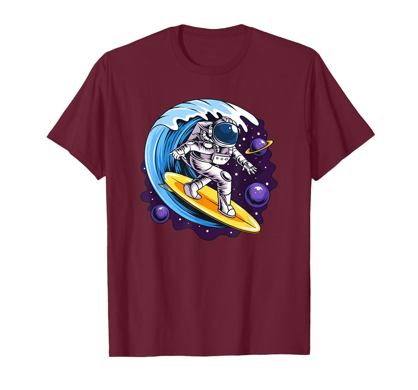 Astronauts Surf On A Surfboard In Space With Stars Planets T-Shirt