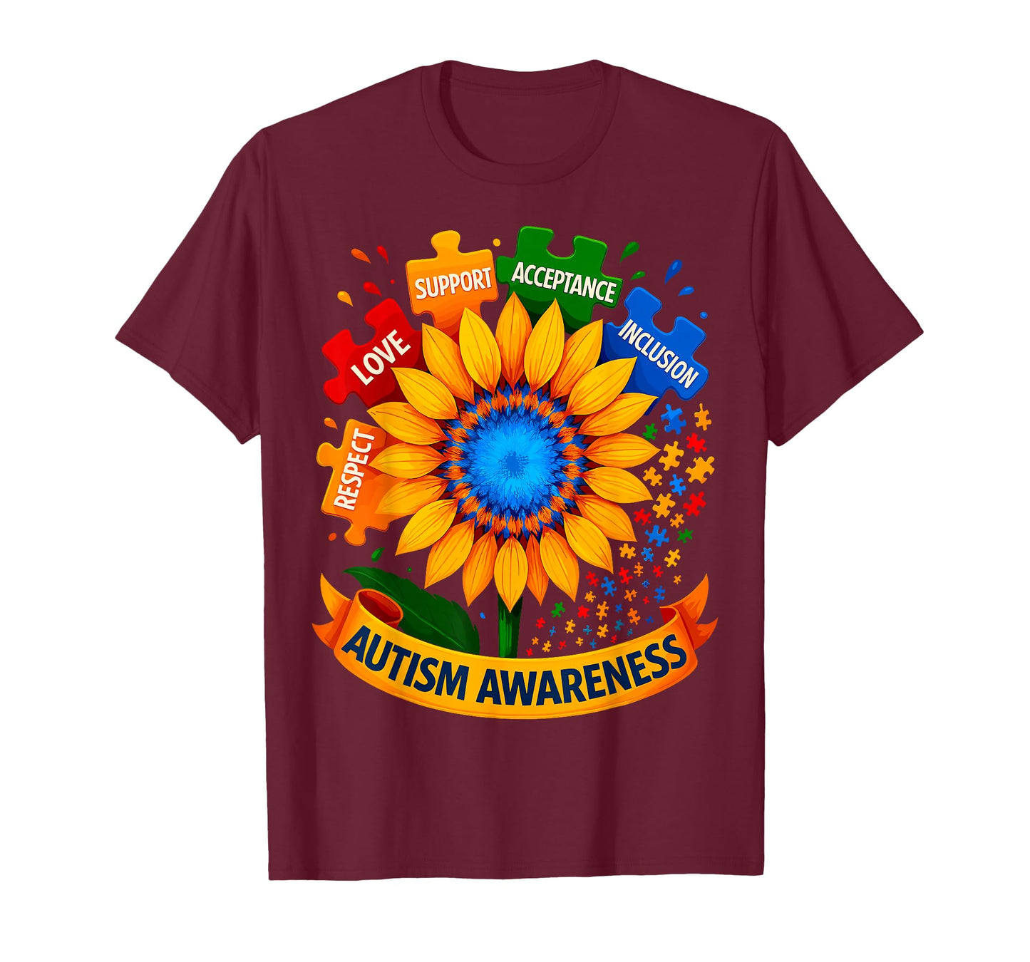 Autism Awareness Sunflower Respect Love Support Blue Autism T-Shirt