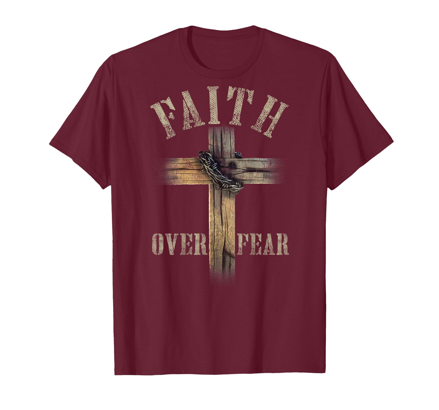 Faith Over Fear American Christian Cross God Jesus (on Back) T-Shirt