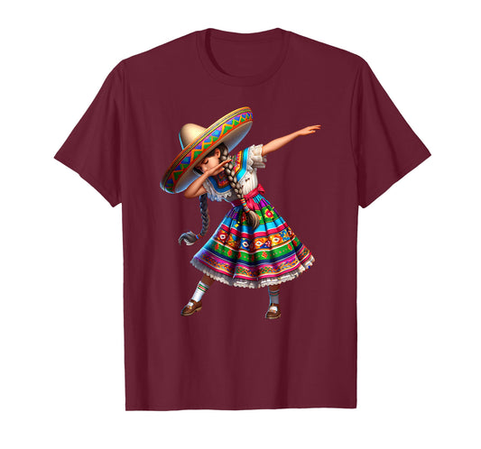 Funny Dabbing Mexican Poncho Sombrero Cinco de Mayo Girl T-Shirt
