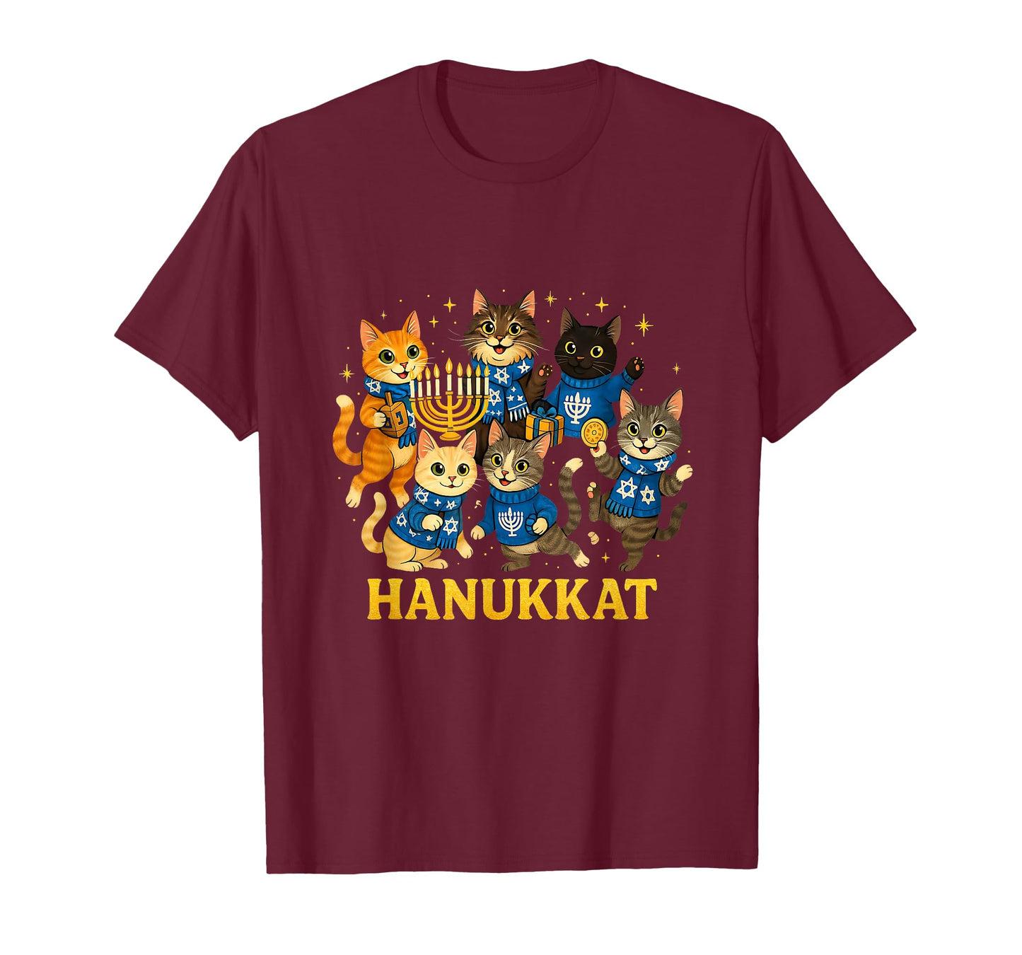 Hanukkat Cute Cats Hanukkah Menorah Design T-Shirt