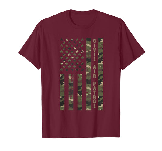 Civil Air Patrol United States Distressed Camo w US Flag T-Shirt