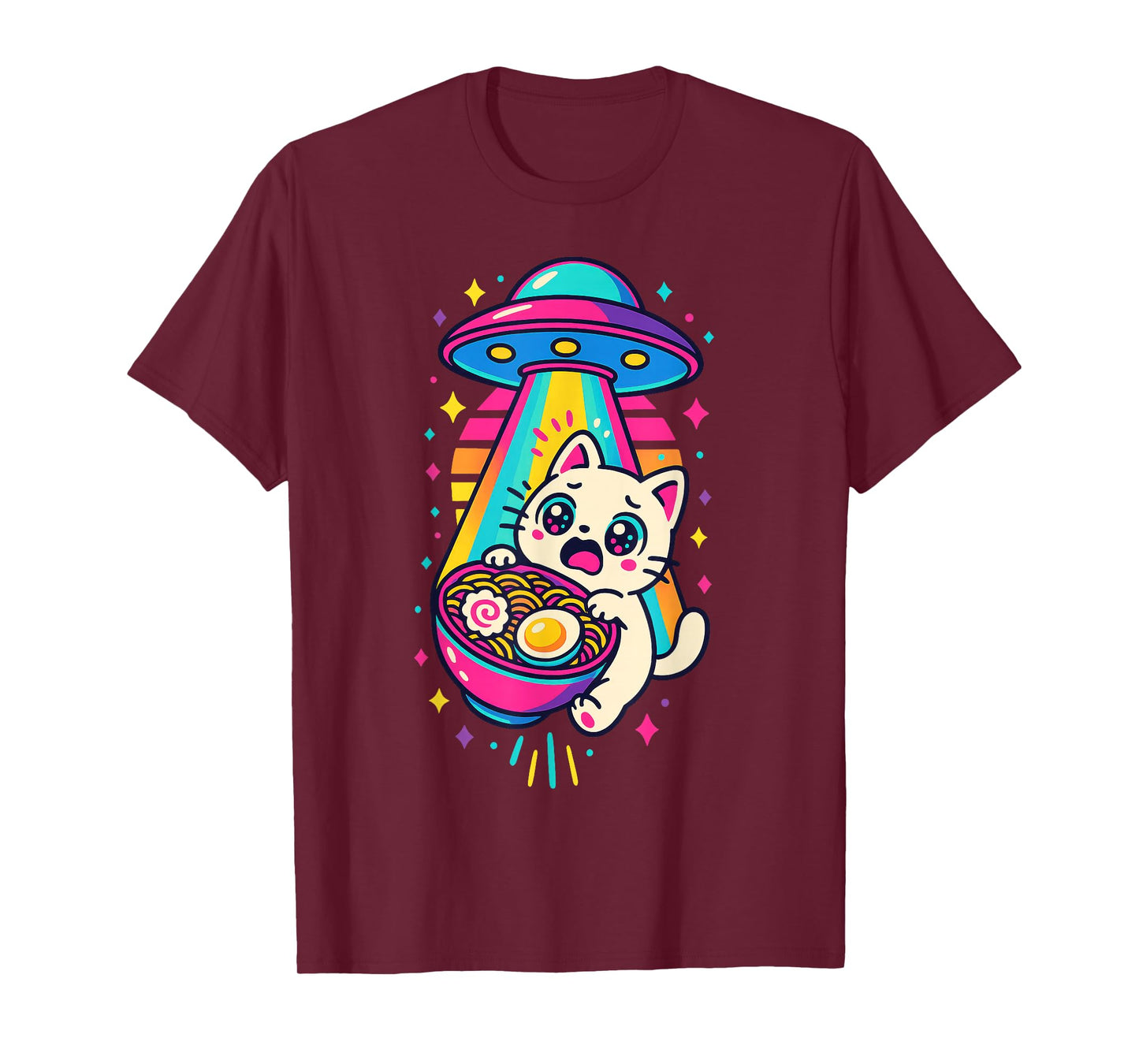 Funny Kawaii Cat Ramen UFO Japanese Anime Women Girls Teens T-Shirt