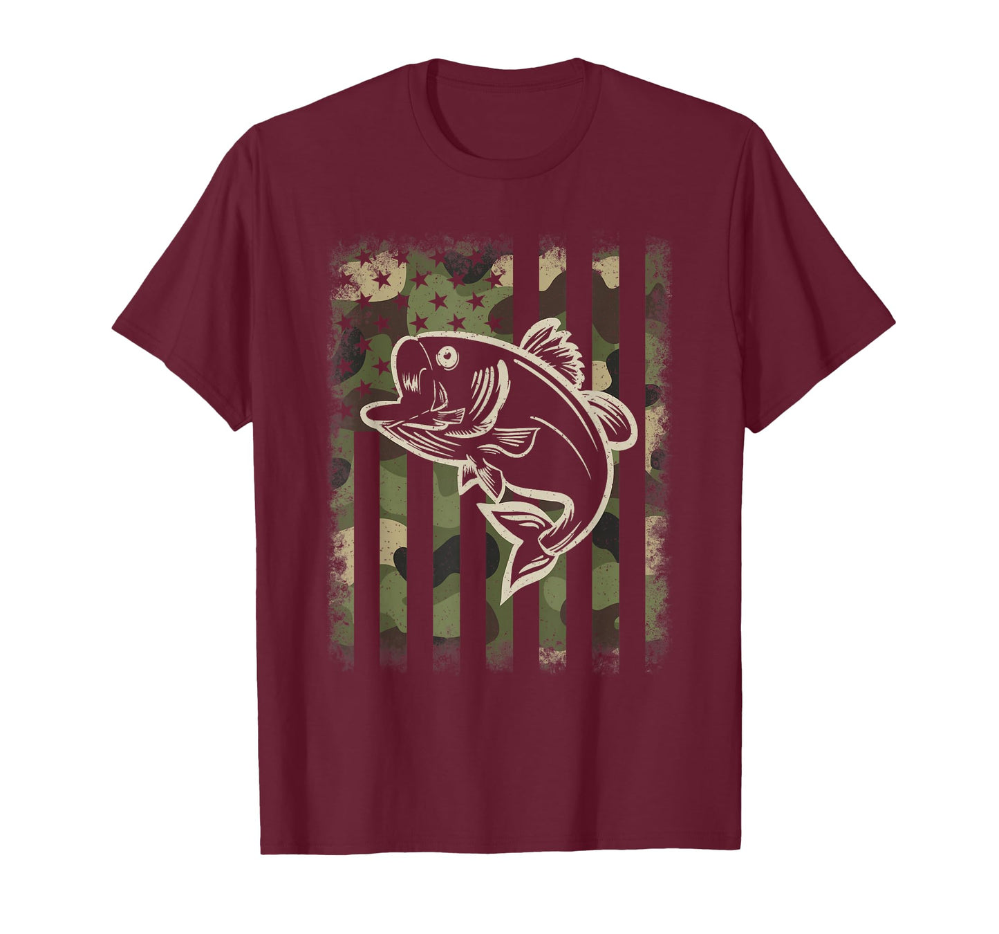 Camouflage American Flag Fishing Fisherman Bass Fish Men T-Shirt