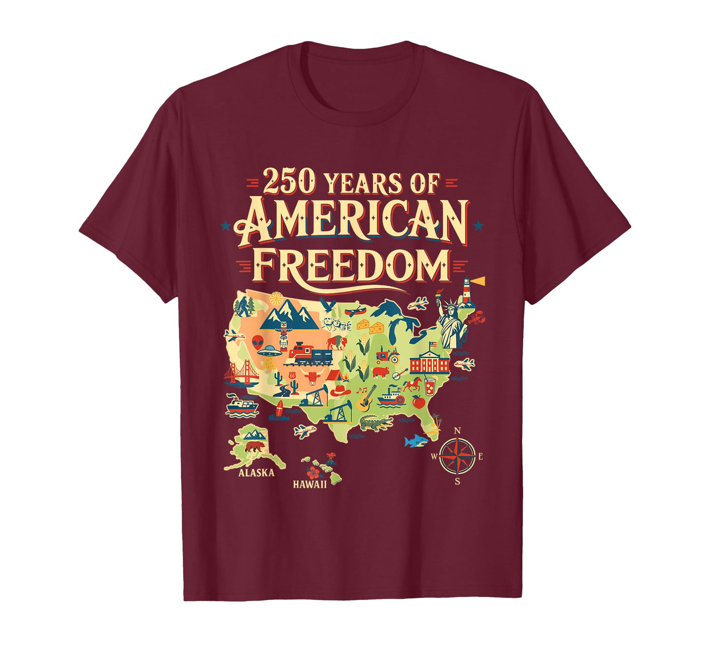 250 Years United States Map Patriotic Art for Freedom Lovers T-Shirt