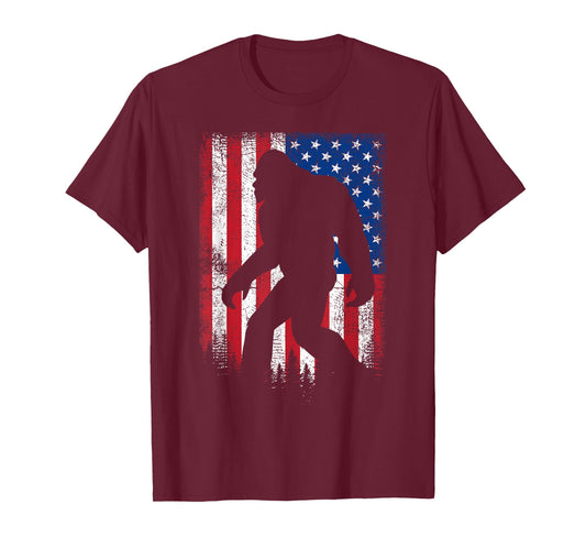 Bigfoot 4th Of July American USA Flag Patriotic Veterans Day T-Shirt