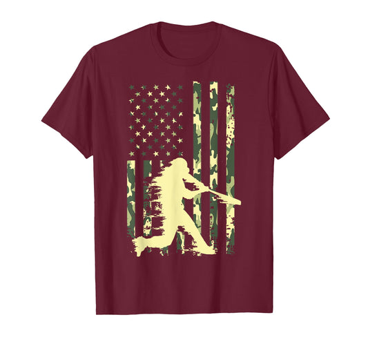 Baseball Player American Flag USA Camo Patriotic Graphic T-Shirt