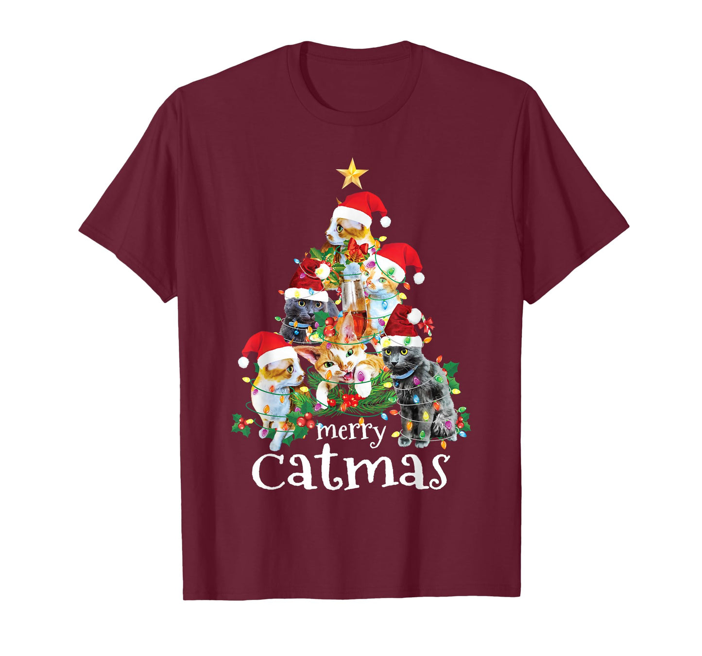 Merry Catmas Cat Mom Cat Dad Funny Christmas Tree Cat T-Shirt