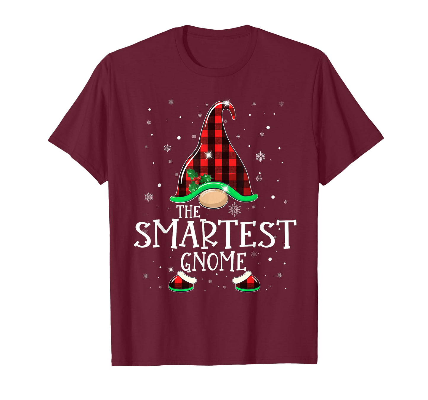 Funny SMARTEST Gnome Buffalo Plaid Matching Christmas Xmas T-Shirt