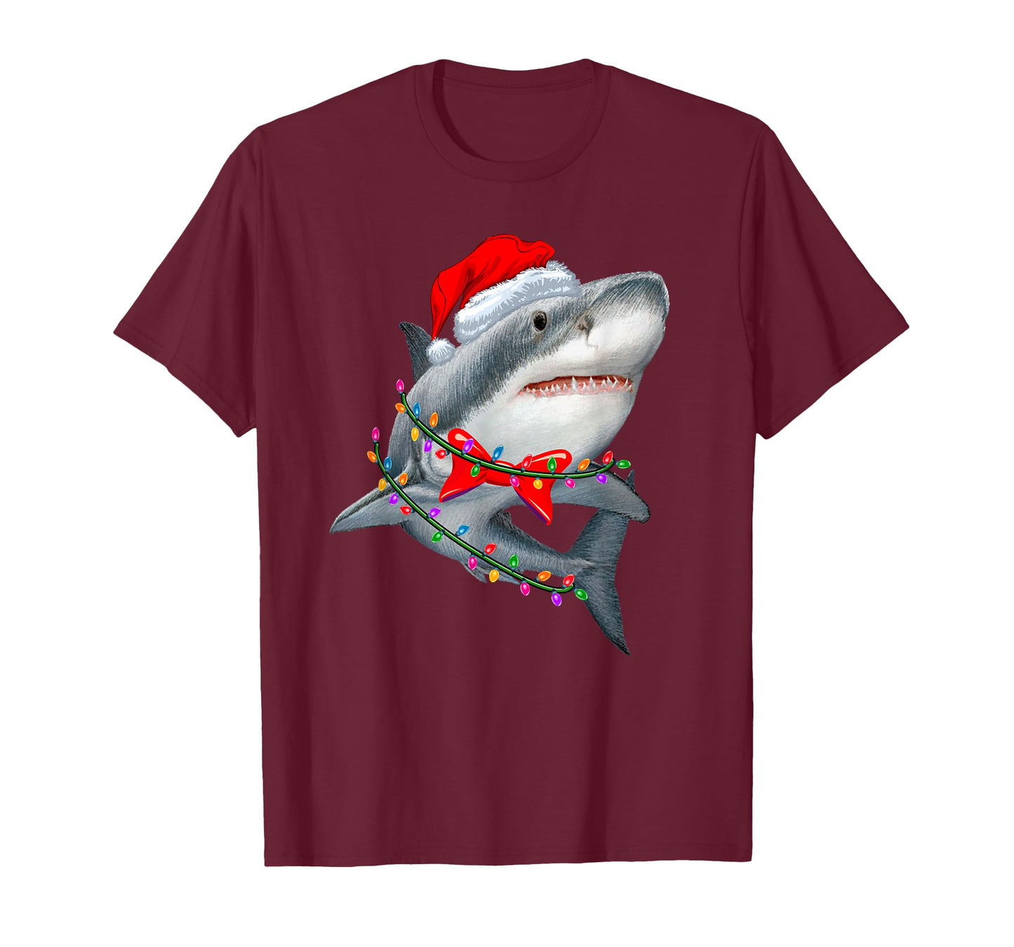 Christmas Lights Shark Wearing Xmas Hat - Cute Shark Lover T-Shirt