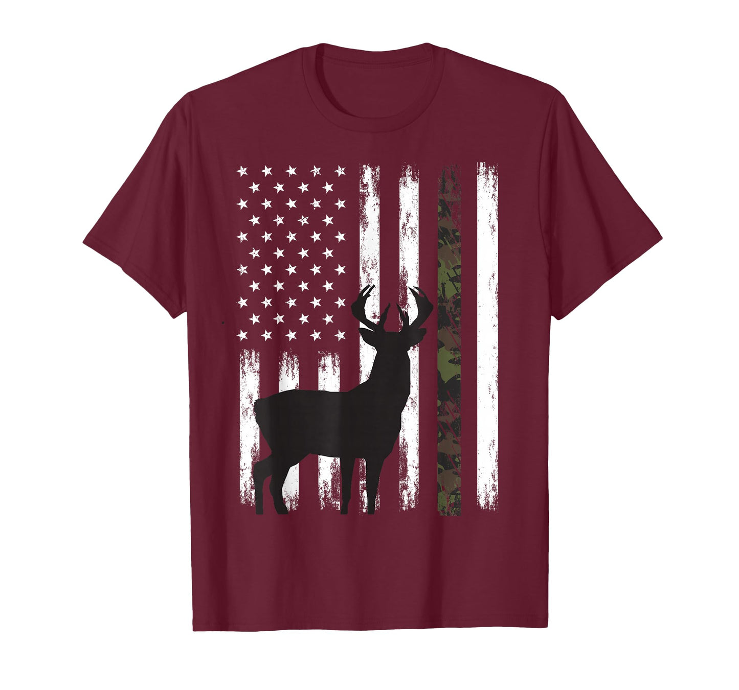 Whitetail Deer Hunting Hunter Buck Camo American Flag USA T-Shirt