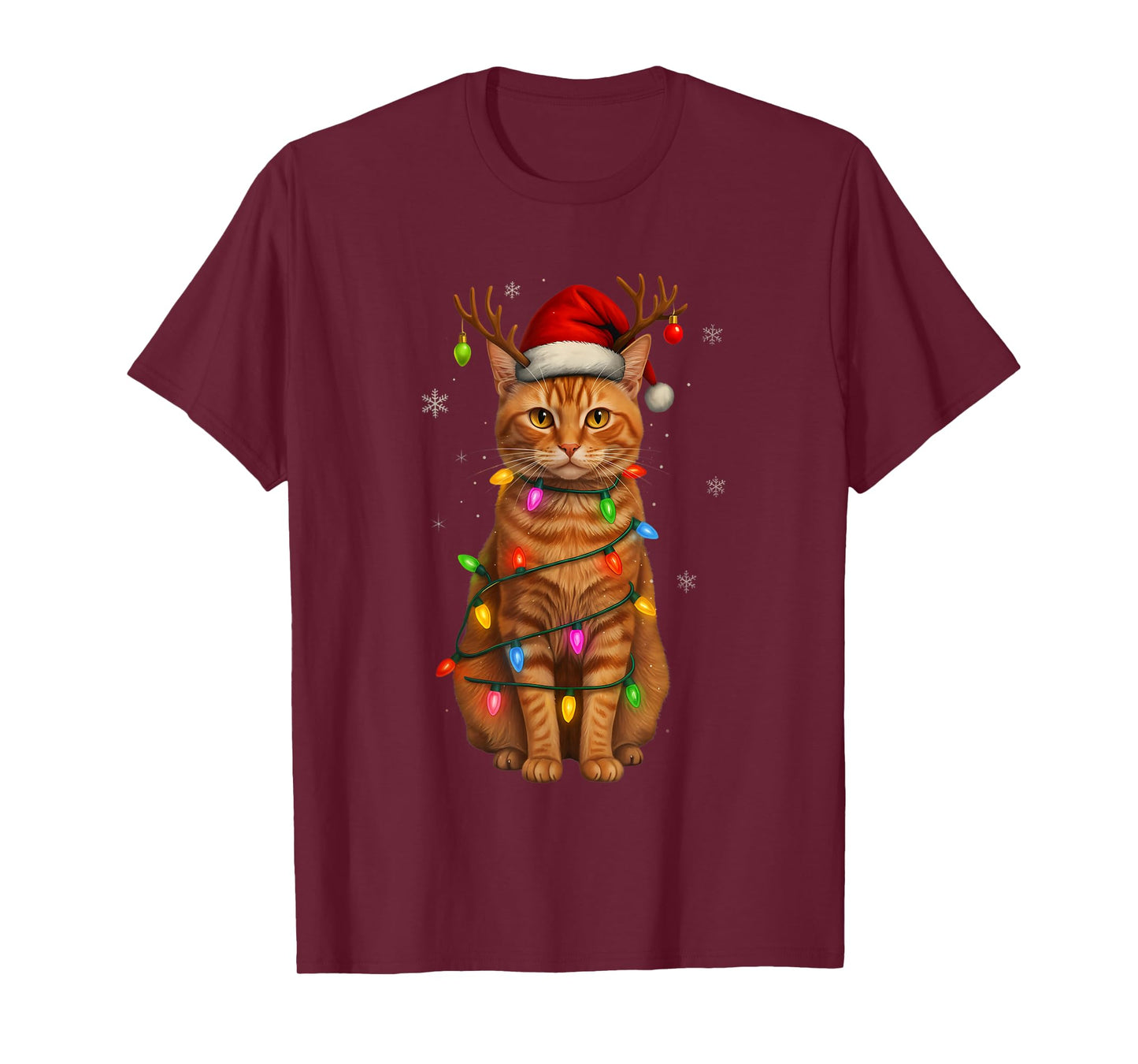 Orange Tabby Cat Christmas Lights Funny Santa Holiday Cats T-Shirt