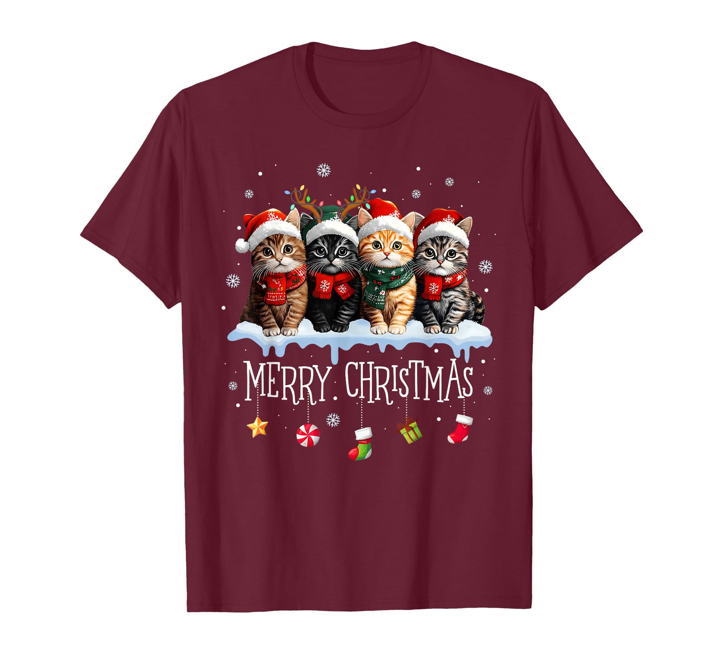 Meowy Catmas Cat Christmas Tree Xmas Girls Boys Funny Cat T-Shirt