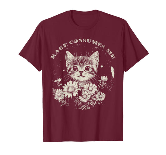 Cute Cat Rage Consumes Me Funny Sarcastic Kitten Flower T-Shirt
