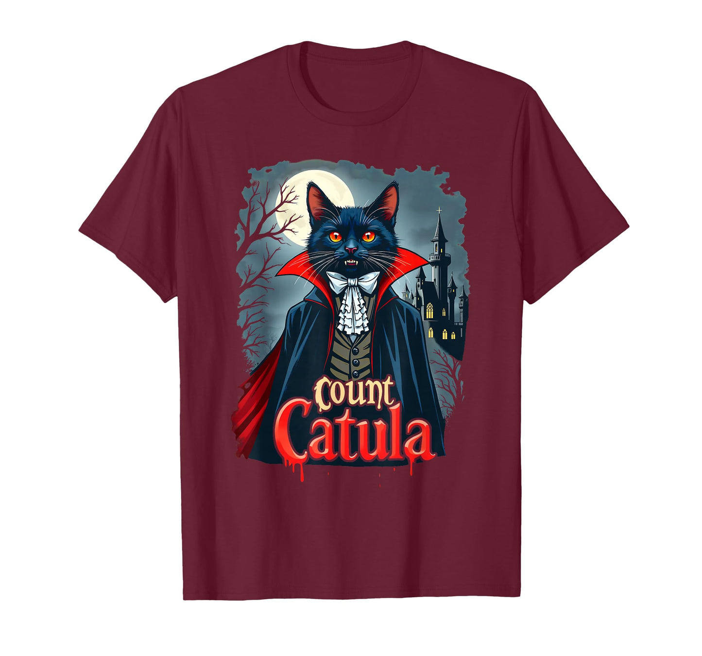 Count Catula Dracula Spooky Horror Vampire Cat Halloween T-Shirt