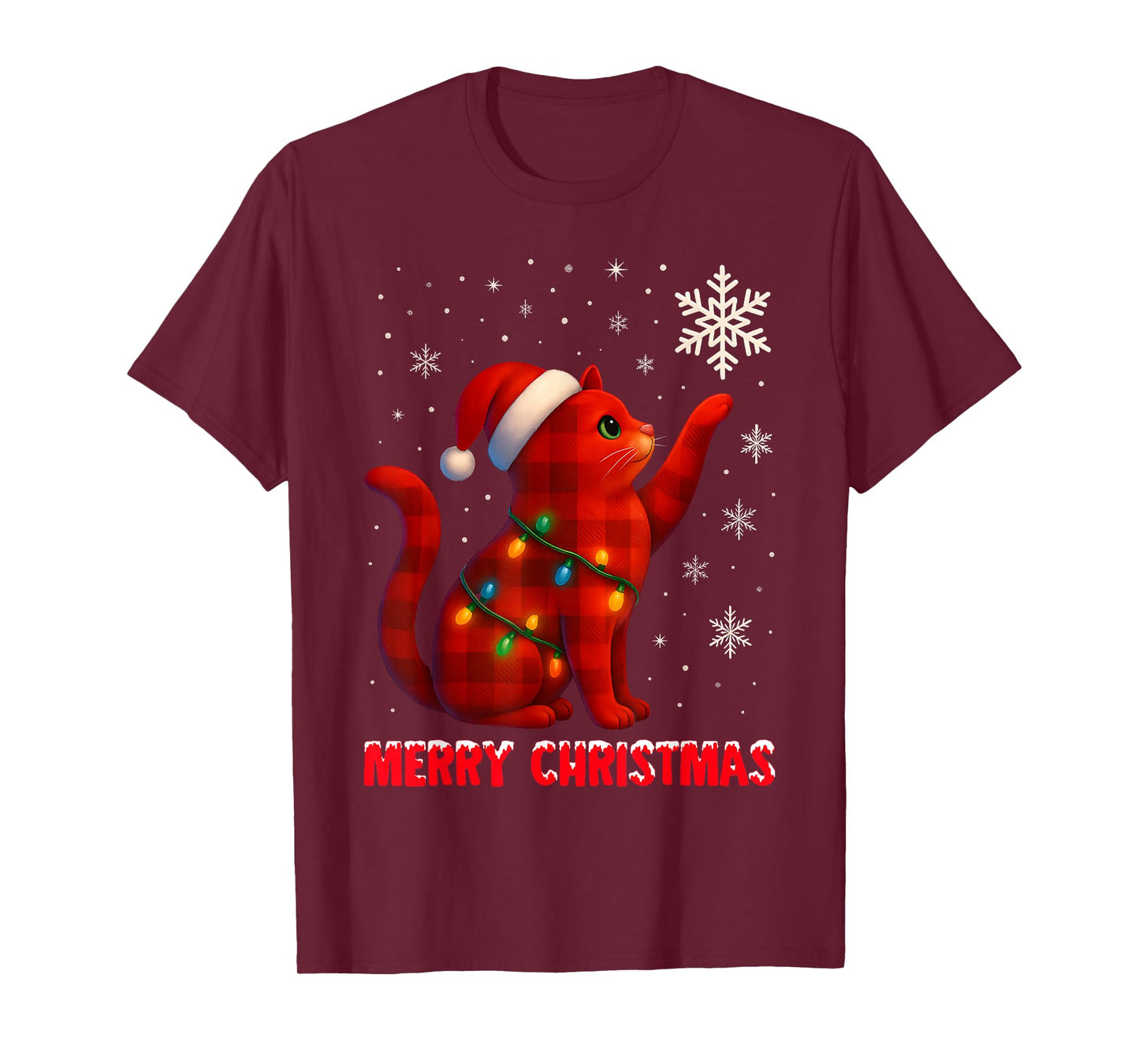 Cat Christmas Light Reindeer Santa Christmas Cat Lover Women T-Shirt
