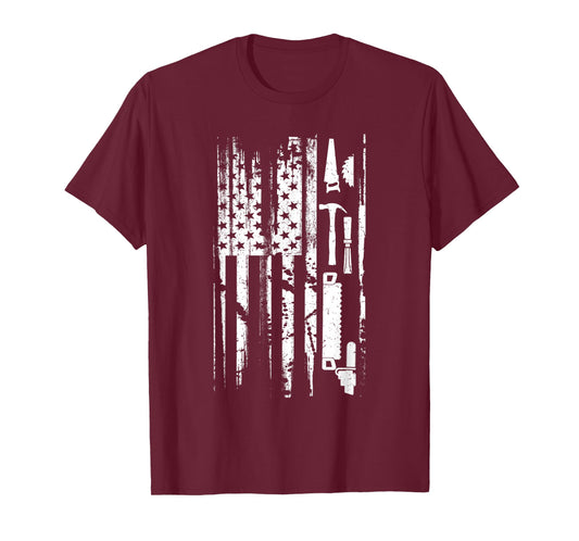 American Flag Woodworking Gift Carpenter Wood Working T-Shirt Small