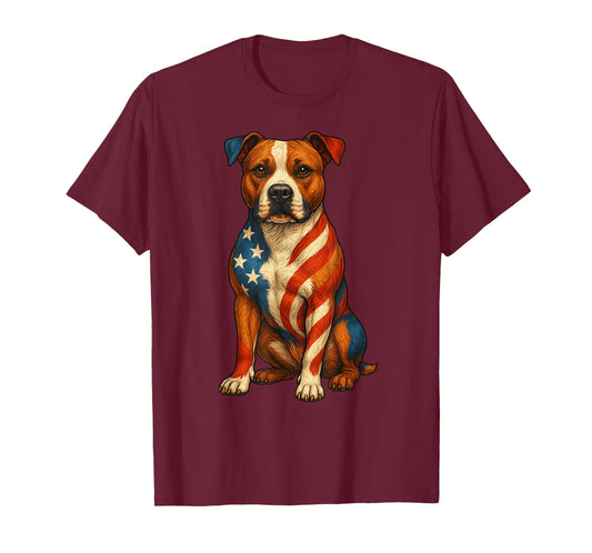 Staffordshire Bull Terrier Patriotic 4th July American Flag T-Shirt