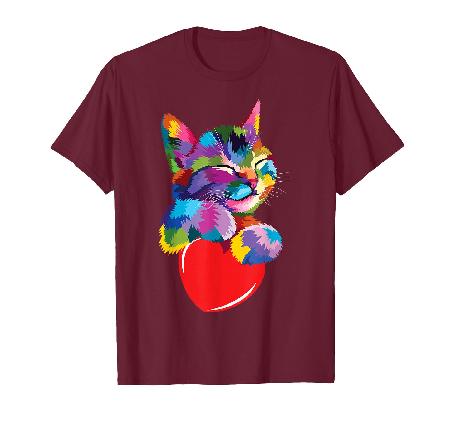 Color Critters Rainbow Cute Cat Hugging Valentine Heart Kitty Love Cat Unisex Adult Multicolor Cotton 65% Polyester 35% Short Sleeve T-Shirt