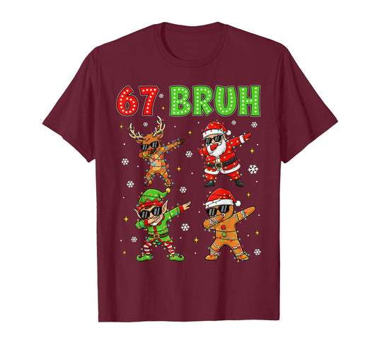 67 Bruh Dabbing Santa Reindeer Elf Gingerbread Christmas Kid T-Shirt