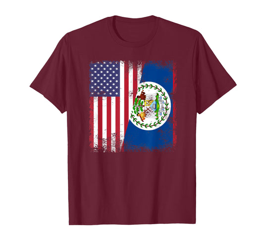 Half Belizean Flag | Vintage Belize USA Gift T-Shirt