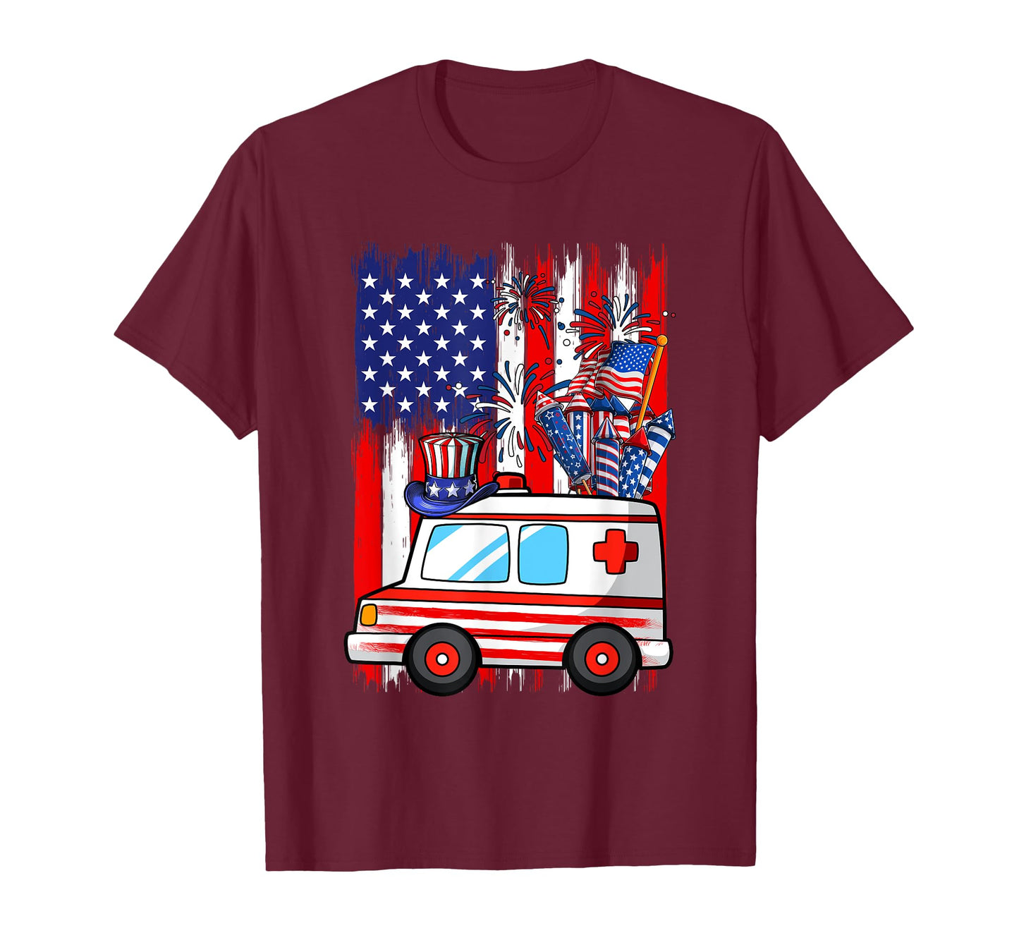 Red Blue White Costume Ambulance 4th Of July Proud Flag T-Shirt for Women Kids Men