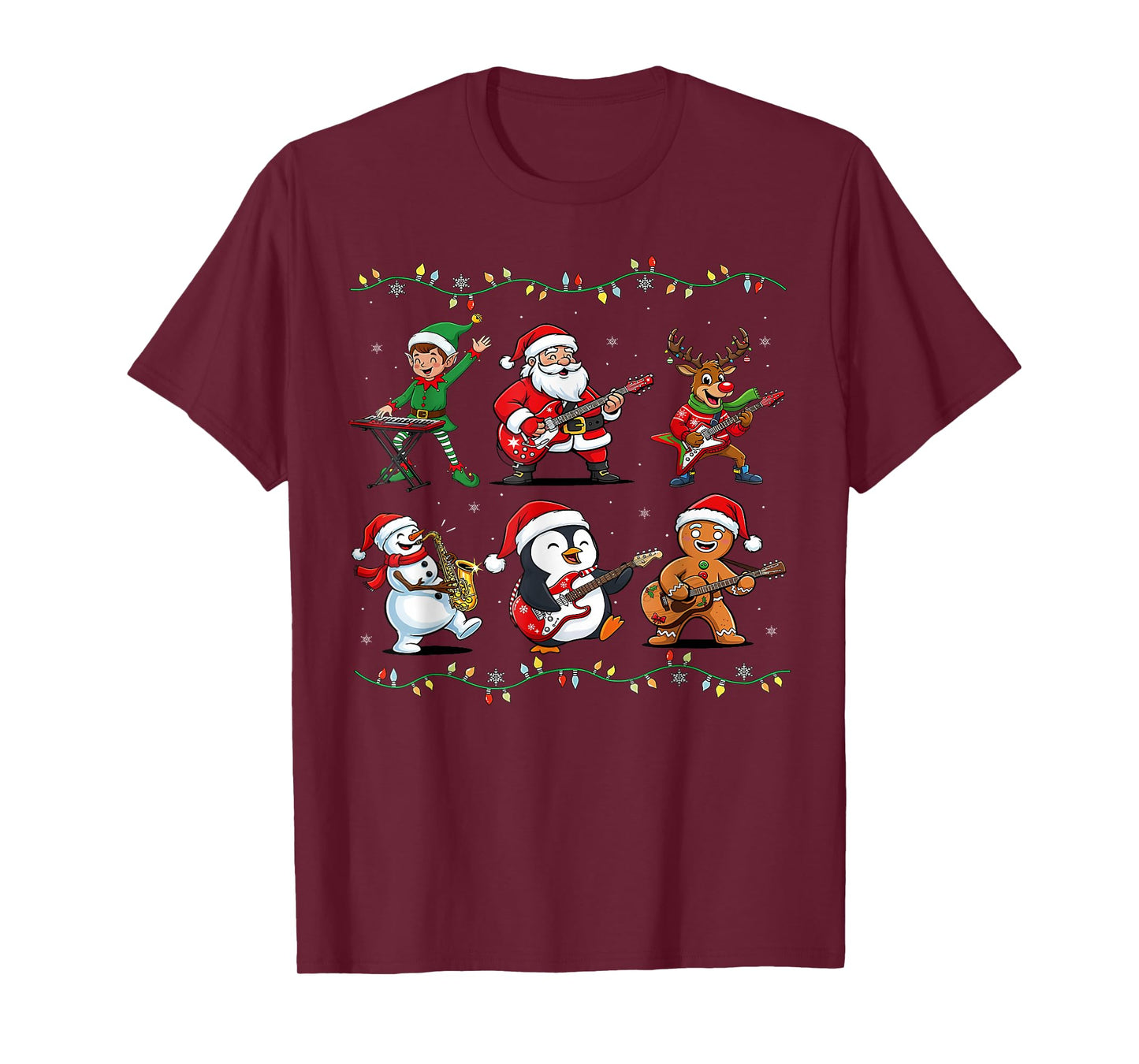 Christmas Band Santa Elf Reindeer Guitar Rock and Roll Music T-Shirt